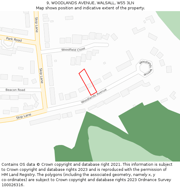 9, WOODLANDS AVENUE, WALSALL, WS5 3LN: Location map and indicative extent of plot
