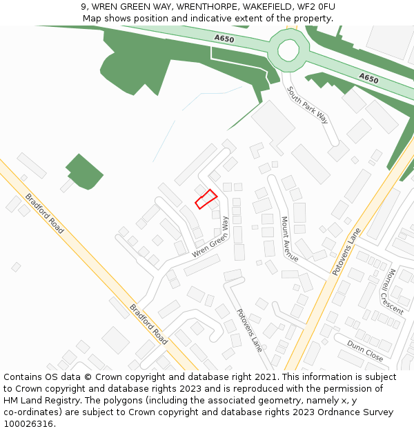 9, WREN GREEN WAY, WRENTHORPE, WAKEFIELD, WF2 0FU: Location map and indicative extent of plot