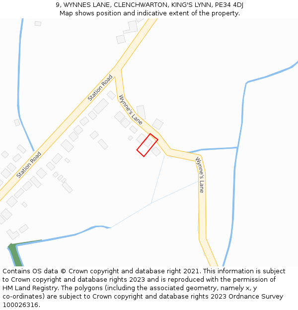 9, WYNNES LANE, CLENCHWARTON, KING'S LYNN, PE34 4DJ: Location map and indicative extent of plot