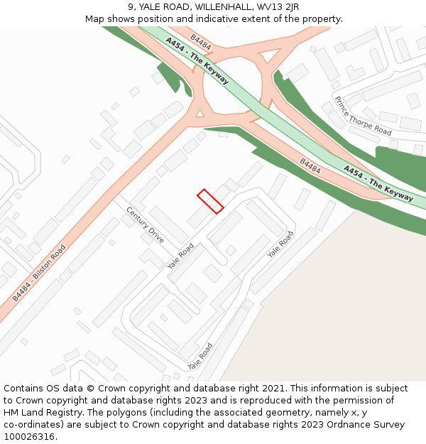 9, YALE ROAD, WILLENHALL, WV13 2JR: Location map and indicative extent of plot