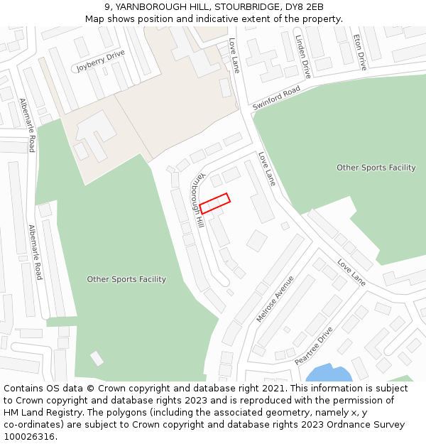 9, YARNBOROUGH HILL, STOURBRIDGE, DY8 2EB: Location map and indicative extent of plot