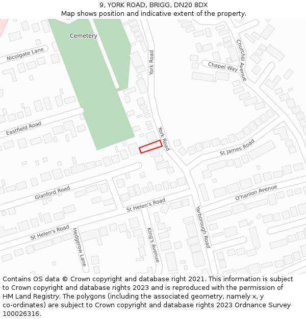 9, YORK ROAD, BRIGG, DN20 8DX: Location map and indicative extent of plot