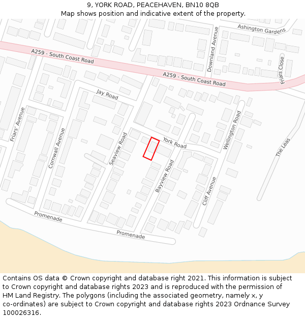 9, YORK ROAD, PEACEHAVEN, BN10 8QB: Location map and indicative extent of plot