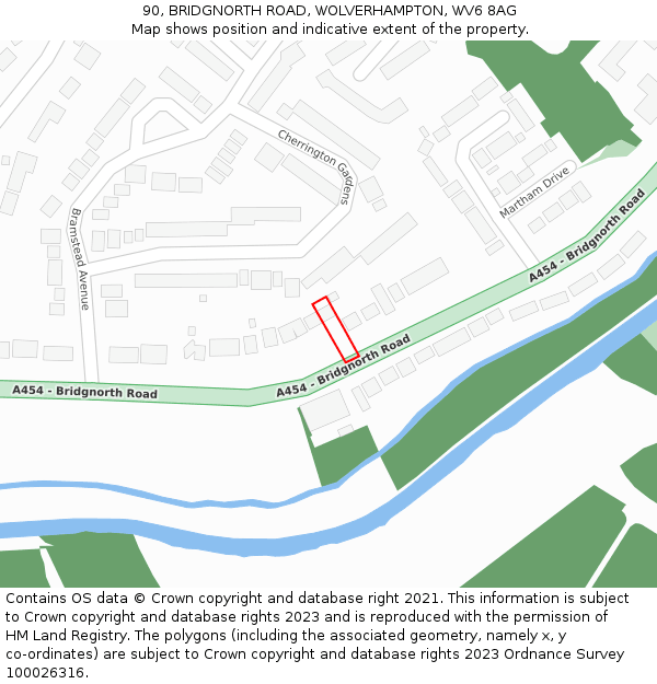 90, BRIDGNORTH ROAD, WOLVERHAMPTON, WV6 8AG: Location map and indicative extent of plot