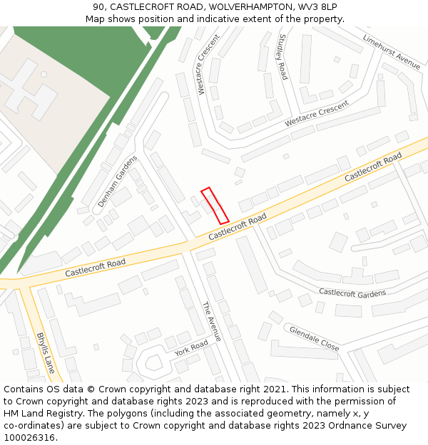 90, CASTLECROFT ROAD, WOLVERHAMPTON, WV3 8LP: Location map and indicative extent of plot