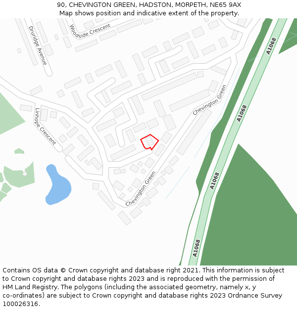 90, CHEVINGTON GREEN, HADSTON, MORPETH, NE65 9AX: Location map and indicative extent of plot