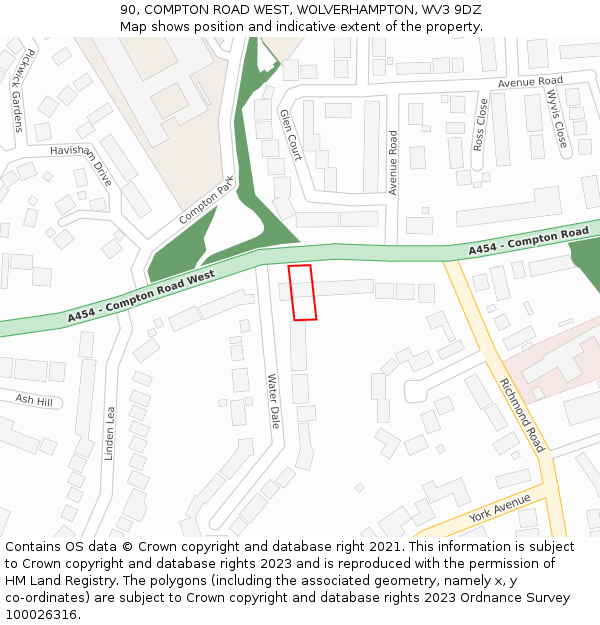 90, COMPTON ROAD WEST, WOLVERHAMPTON, WV3 9DZ: Location map and indicative extent of plot
