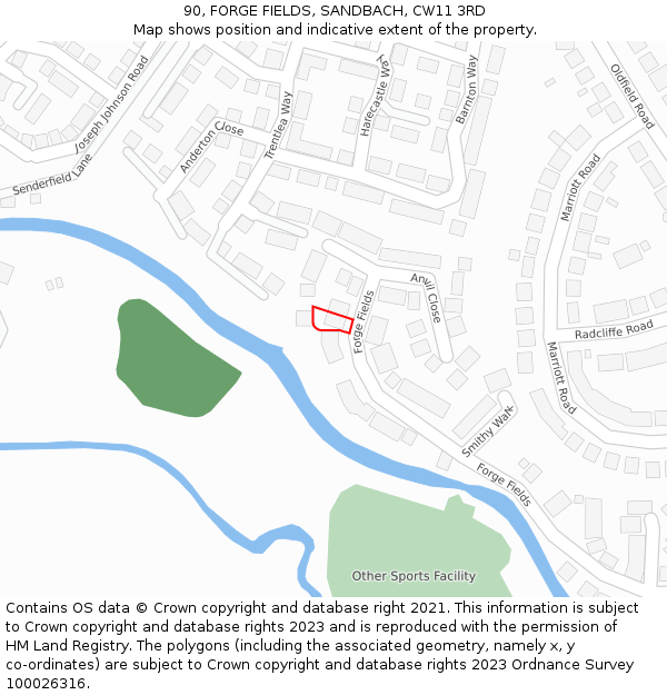 90, FORGE FIELDS, SANDBACH, CW11 3RD: Location map and indicative extent of plot
