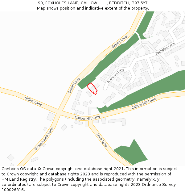 90, FOXHOLES LANE, CALLOW HILL, REDDITCH, B97 5YT: Location map and indicative extent of plot
