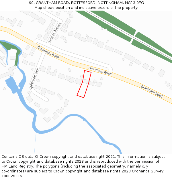 90, GRANTHAM ROAD, BOTTESFORD, NOTTINGHAM, NG13 0EG: Location map and indicative extent of plot