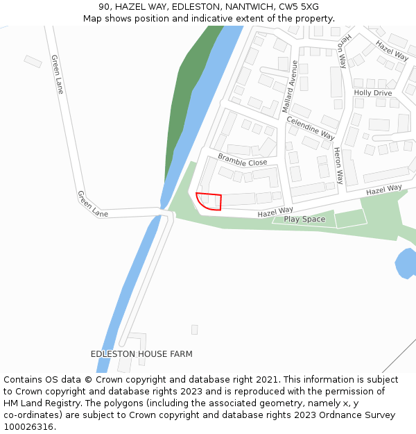 90, HAZEL WAY, EDLESTON, NANTWICH, CW5 5XG: Location map and indicative extent of plot