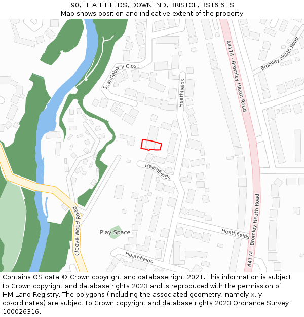 90, HEATHFIELDS, DOWNEND, BRISTOL, BS16 6HS: Location map and indicative extent of plot