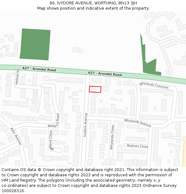 90, IVYDORE AVENUE, WORTHING, BN13 3JH: Location map and indicative extent of plot