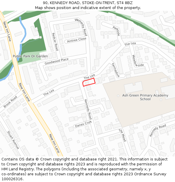 90, KENNEDY ROAD, STOKE-ON-TRENT, ST4 8BZ: Location map and indicative extent of plot