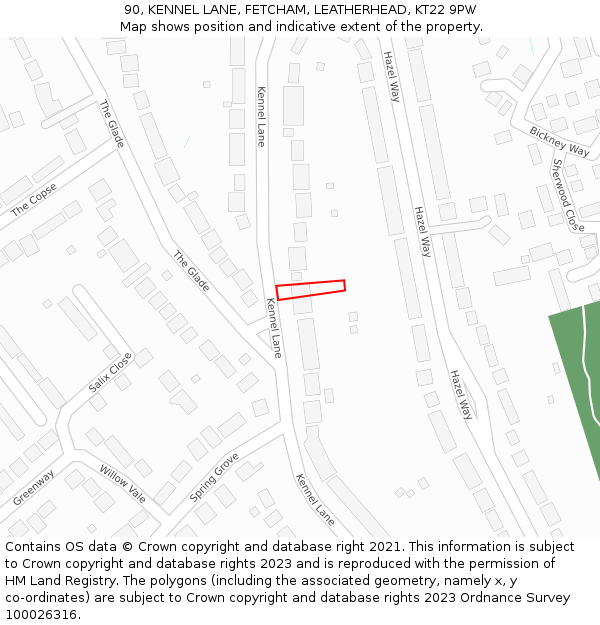 90, KENNEL LANE, FETCHAM, LEATHERHEAD, KT22 9PW: Location map and indicative extent of plot