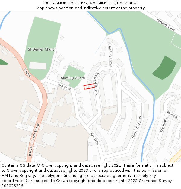 90, MANOR GARDENS, WARMINSTER, BA12 8PW: Location map and indicative extent of plot