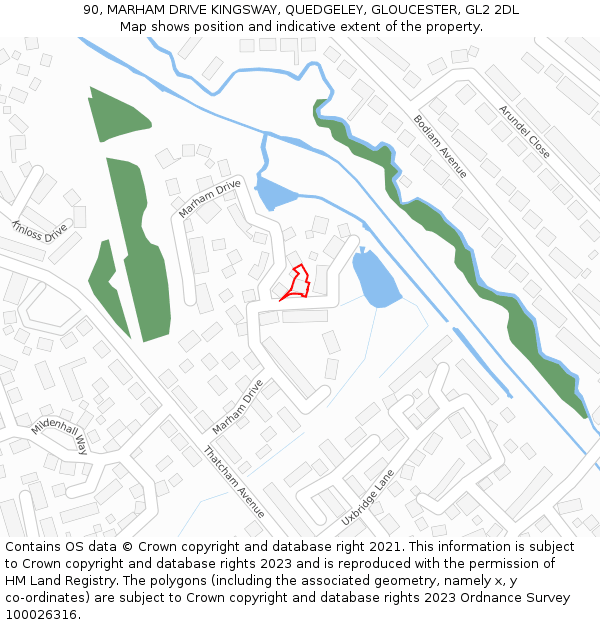 90, MARHAM DRIVE KINGSWAY, QUEDGELEY, GLOUCESTER, GL2 2DL: Location map and indicative extent of plot