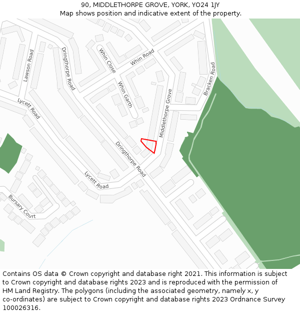 90, MIDDLETHORPE GROVE, YORK, YO24 1JY: Location map and indicative extent of plot
