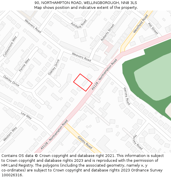 90, NORTHAMPTON ROAD, WELLINGBOROUGH, NN8 3LS: Location map and indicative extent of plot