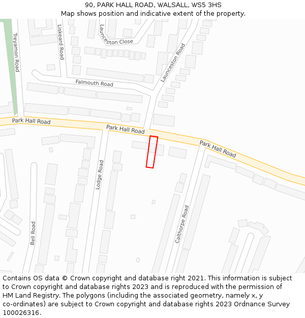 90, PARK HALL ROAD, WALSALL, WS5 3HS: Location map and indicative extent of plot
