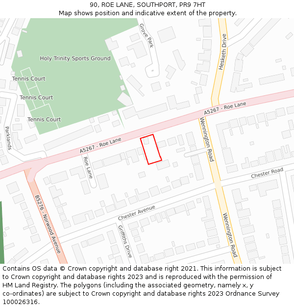 90, ROE LANE, SOUTHPORT, PR9 7HT: Location map and indicative extent of plot