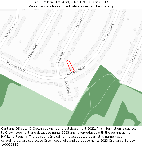 90, TEG DOWN MEADS, WINCHESTER, SO22 5ND: Location map and indicative extent of plot