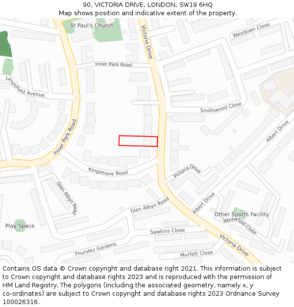 90, VICTORIA DRIVE, LONDON, SW19 6HQ: Location map and indicative extent of plot