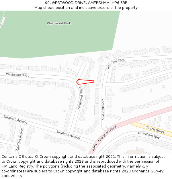 90, WESTWOOD DRIVE, AMERSHAM, HP6 6RR: Location map and indicative extent of plot