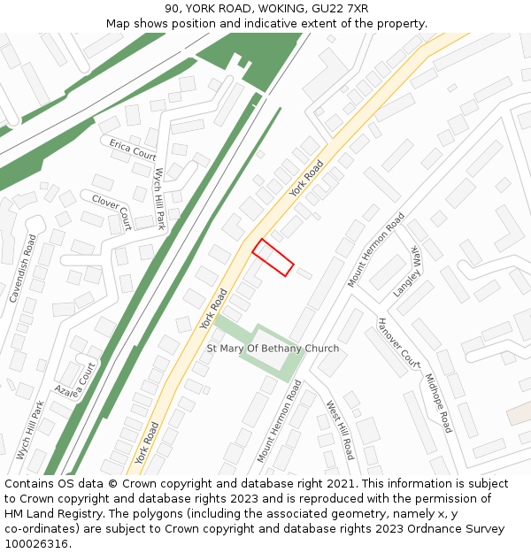 90, YORK ROAD, WOKING, GU22 7XR: Location map and indicative extent of plot