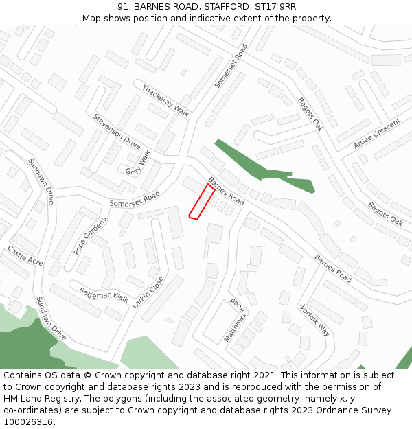 91, BARNES ROAD, STAFFORD, ST17 9RR: Location map and indicative extent of plot