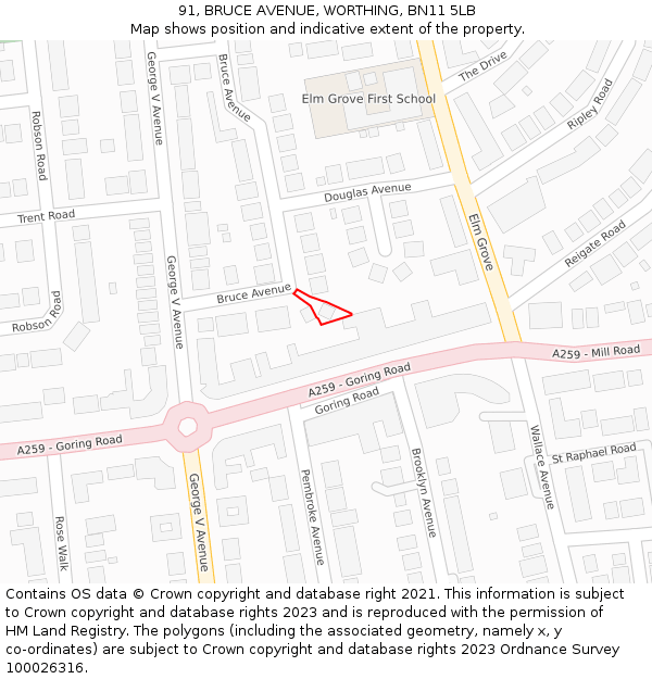 91, BRUCE AVENUE, WORTHING, BN11 5LB: Location map and indicative extent of plot