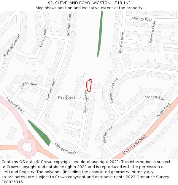 91, CLEVELAND ROAD, WIGSTON, LE18 1NF: Location map and indicative extent of plot