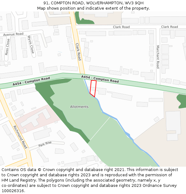 91, COMPTON ROAD, WOLVERHAMPTON, WV3 9QH: Location map and indicative extent of plot