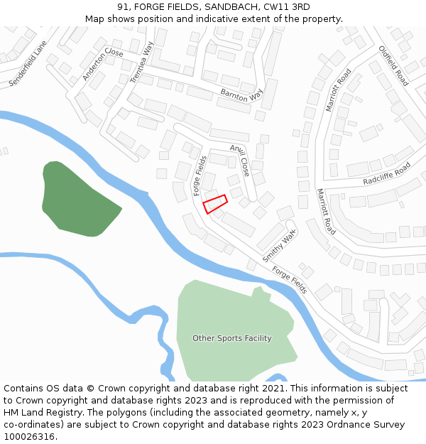 91, FORGE FIELDS, SANDBACH, CW11 3RD: Location map and indicative extent of plot