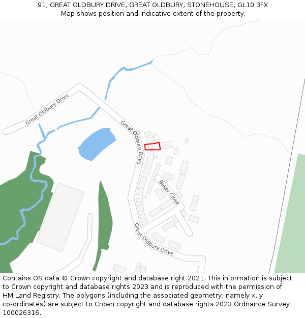 91, GREAT OLDBURY DRIVE, GREAT OLDBURY, STONEHOUSE, GL10 3FX: Location map and indicative extent of plot