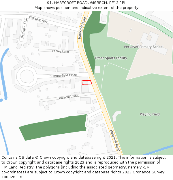 91, HARECROFT ROAD, WISBECH, PE13 1RL: Location map and indicative extent of plot