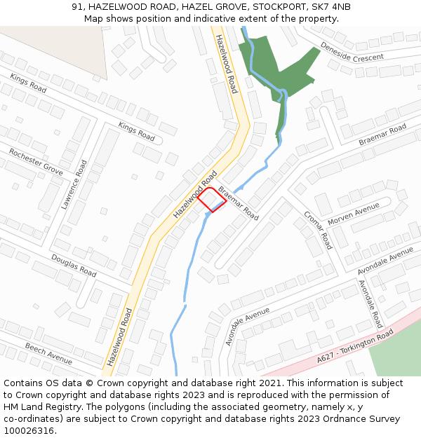91, HAZELWOOD ROAD, HAZEL GROVE, STOCKPORT, SK7 4NB: Location map and indicative extent of plot