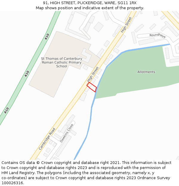 91, HIGH STREET, PUCKERIDGE, WARE, SG11 1RX: Location map and indicative extent of plot