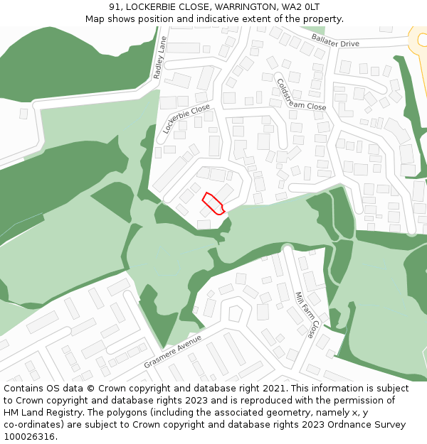 91, LOCKERBIE CLOSE, WARRINGTON, WA2 0LT: Location map and indicative extent of plot