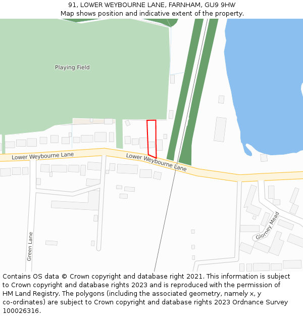 91, LOWER WEYBOURNE LANE, FARNHAM, GU9 9HW: Location map and indicative extent of plot