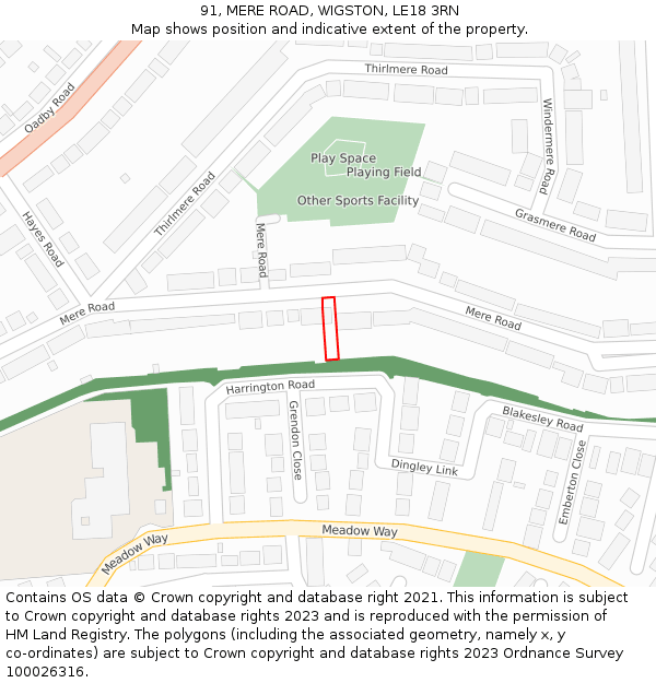 91, MERE ROAD, WIGSTON, LE18 3RN: Location map and indicative extent of plot