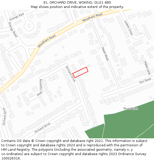 91, ORCHARD DRIVE, WOKING, GU21 4BS: Location map and indicative extent of plot