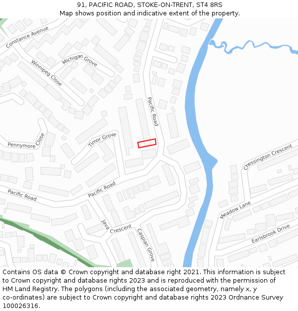 91, PACIFIC ROAD, STOKE-ON-TRENT, ST4 8RS: Location map and indicative extent of plot