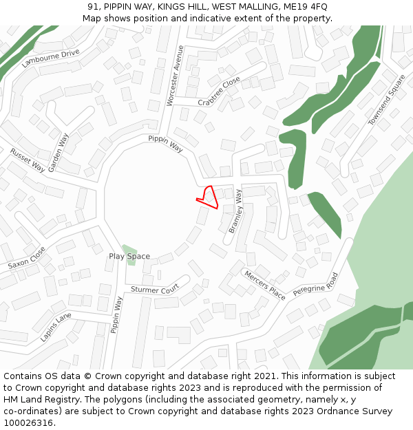 91, PIPPIN WAY, KINGS HILL, WEST MALLING, ME19 4FQ: Location map and indicative extent of plot