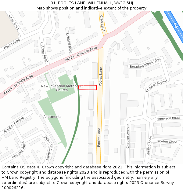 91, POOLES LANE, WILLENHALL, WV12 5HJ: Location map and indicative extent of plot
