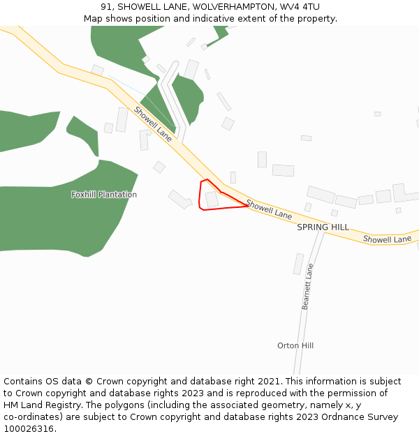 91, SHOWELL LANE, WOLVERHAMPTON, WV4 4TU: Location map and indicative extent of plot