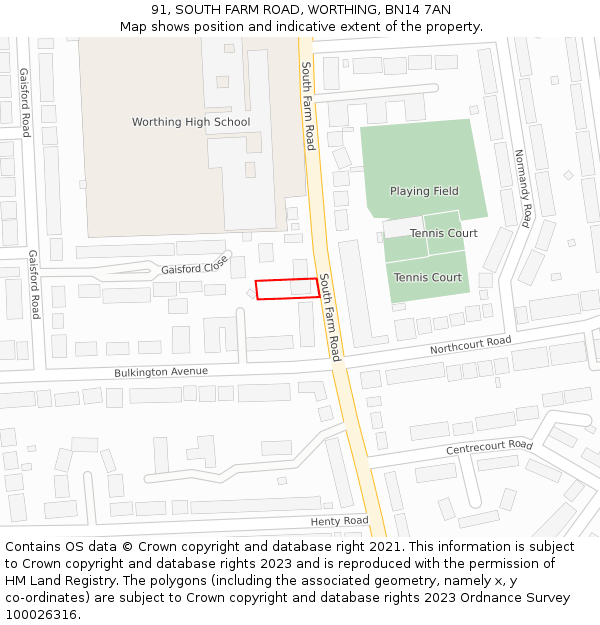 91, SOUTH FARM ROAD, WORTHING, BN14 7AN: Location map and indicative extent of plot