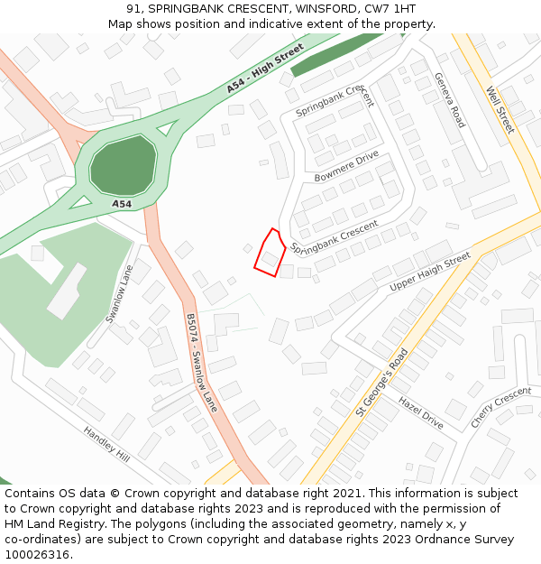 91, SPRINGBANK CRESCENT, WINSFORD, CW7 1HT: Location map and indicative extent of plot