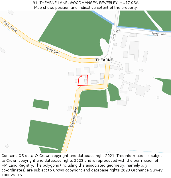 91, THEARNE LANE, WOODMANSEY, BEVERLEY, HU17 0SA: Location map and indicative extent of plot