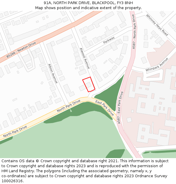 91A, NORTH PARK DRIVE, BLACKPOOL, FY3 8NH: Location map and indicative extent of plot